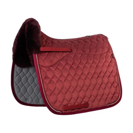 Lammfell Schabracke Dressur Gr.L Samt Rubin Rot / Brombeer