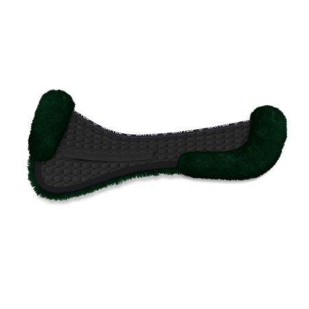 Lammfell Sattelkissen Dressur L, schwarz/cumbrian– mit Rand vorne & hinten, Fell im Sitzbereich