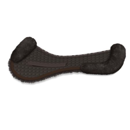 Lammfell Sattelkissen Springen L, braun – mit Rand vorne & hinten, Fell im Sitzbereich